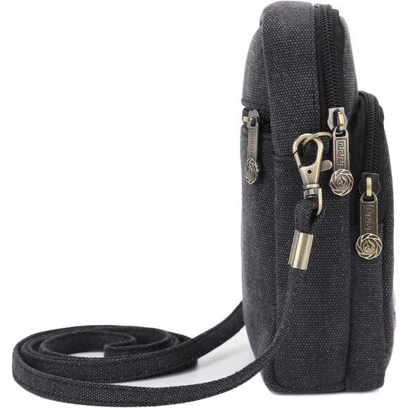 Women's S4 Black Vintage Embroidered Cute Mini Cross Body Bag Small Handbag - Picture 7 of 7